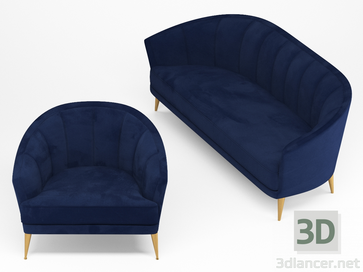 Sofá y sillón Settees Perla 3D modelo Compro - render