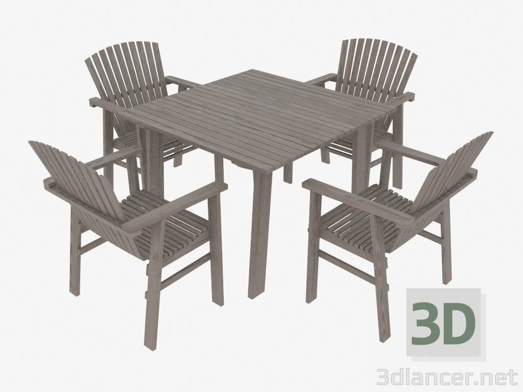 3d model chairs and table set - preview