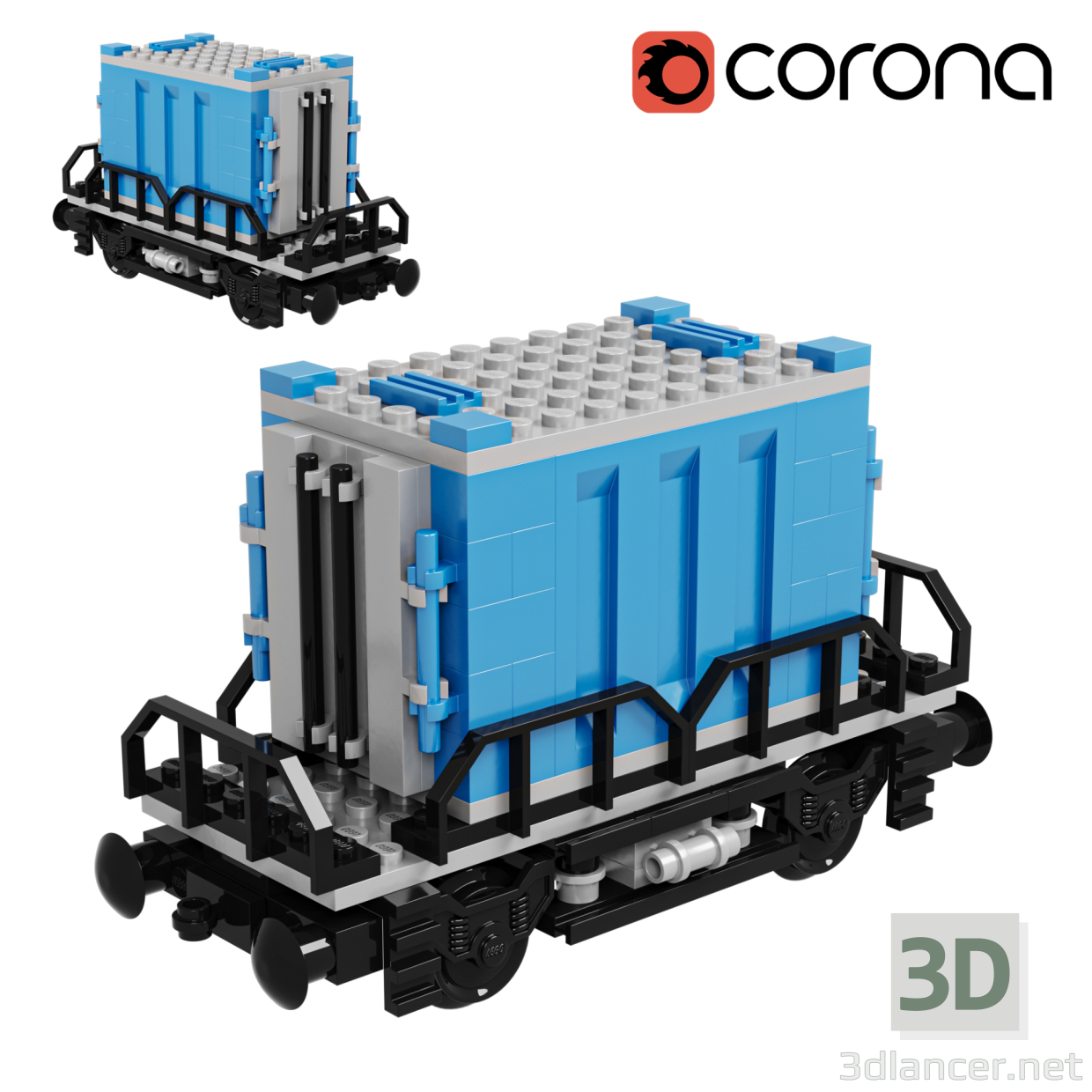 3d Поезд Лего Контейнер модель купить - ракурс