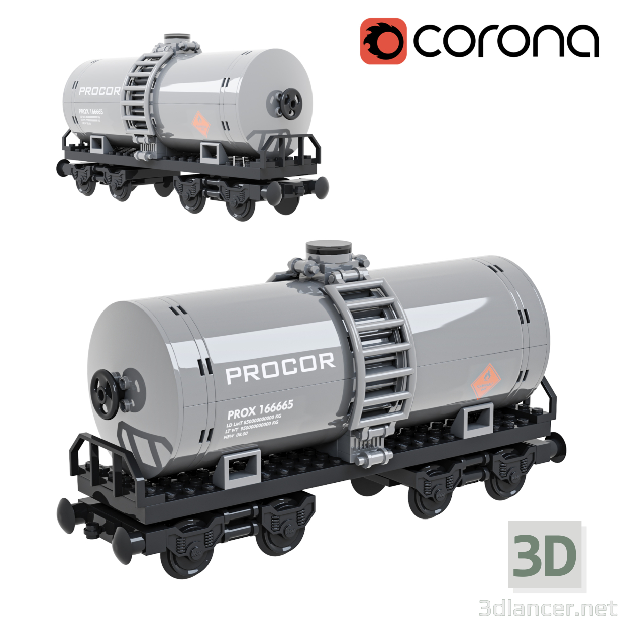 3d Lego tank train model buy - render