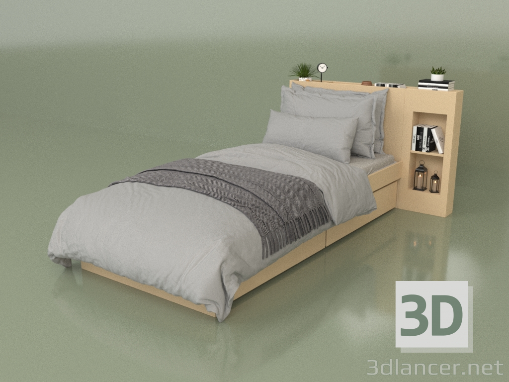 3 डी मॉडल आयोजकों के साथ बिस्तर 900 x 2000 (10302) - पूर्वावलोकन