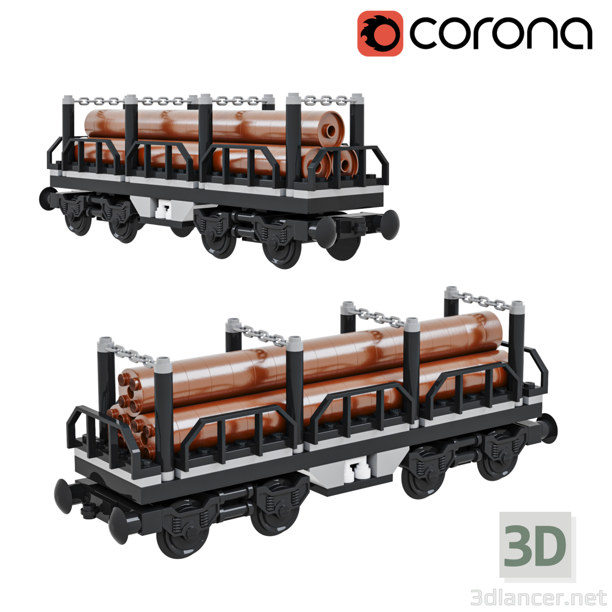3d Поезд Грузовое Дерево Лего модель купить - ракурс