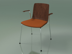 Stuhl 3976 (4 Metallbeine, mit einem Kissen auf dem Sitz und Armlehnen, Nussbaum)