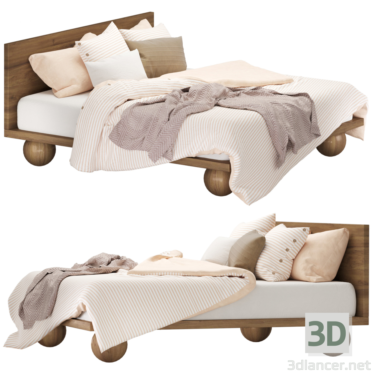 3d Двуспальная кровать Minshuku, японская серия, Weibog модель купить - ракурс