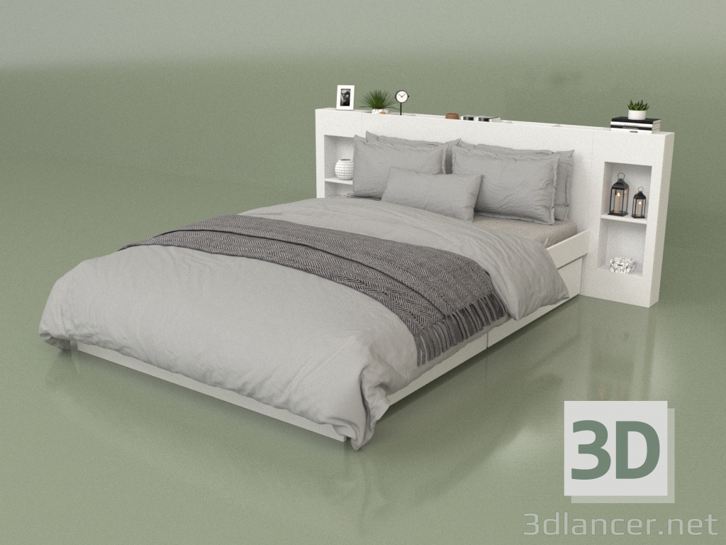 3D Modell Bett mit Organizer 1400 x 2000 (10311) - Vorschau