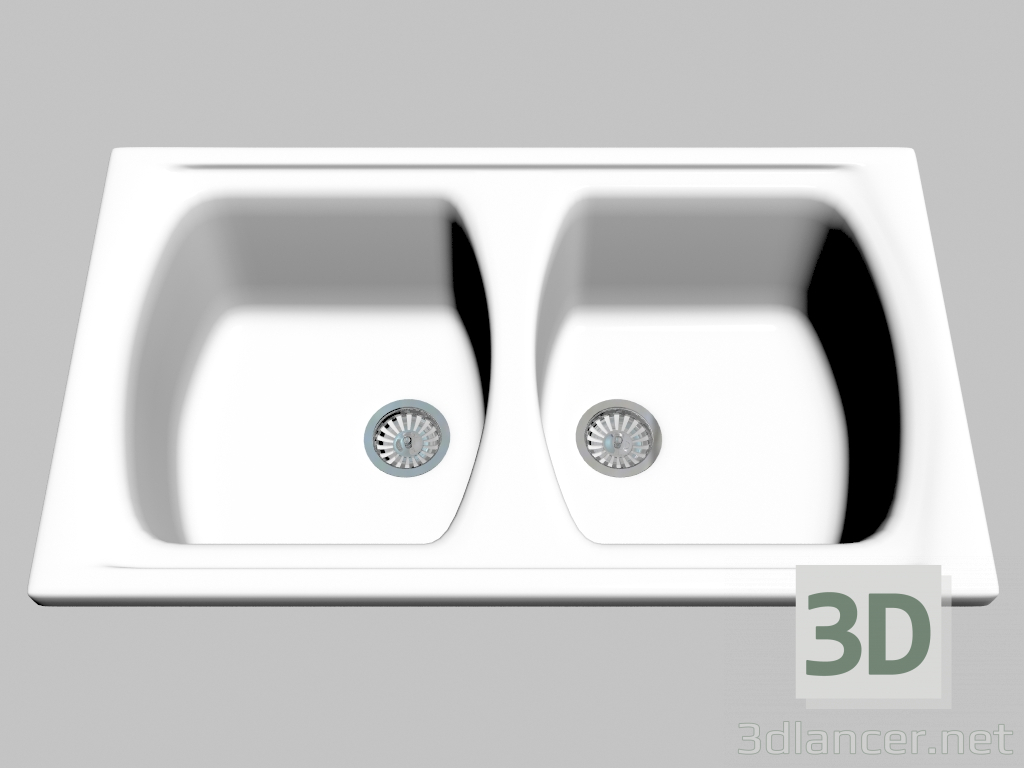 3d model Sink, 2 bowls without wing for drying Lusitano (ZCL 620N) - preview