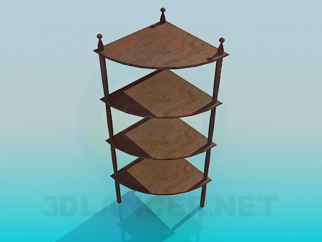 3d модель Деревянная угловая этажерка – превью