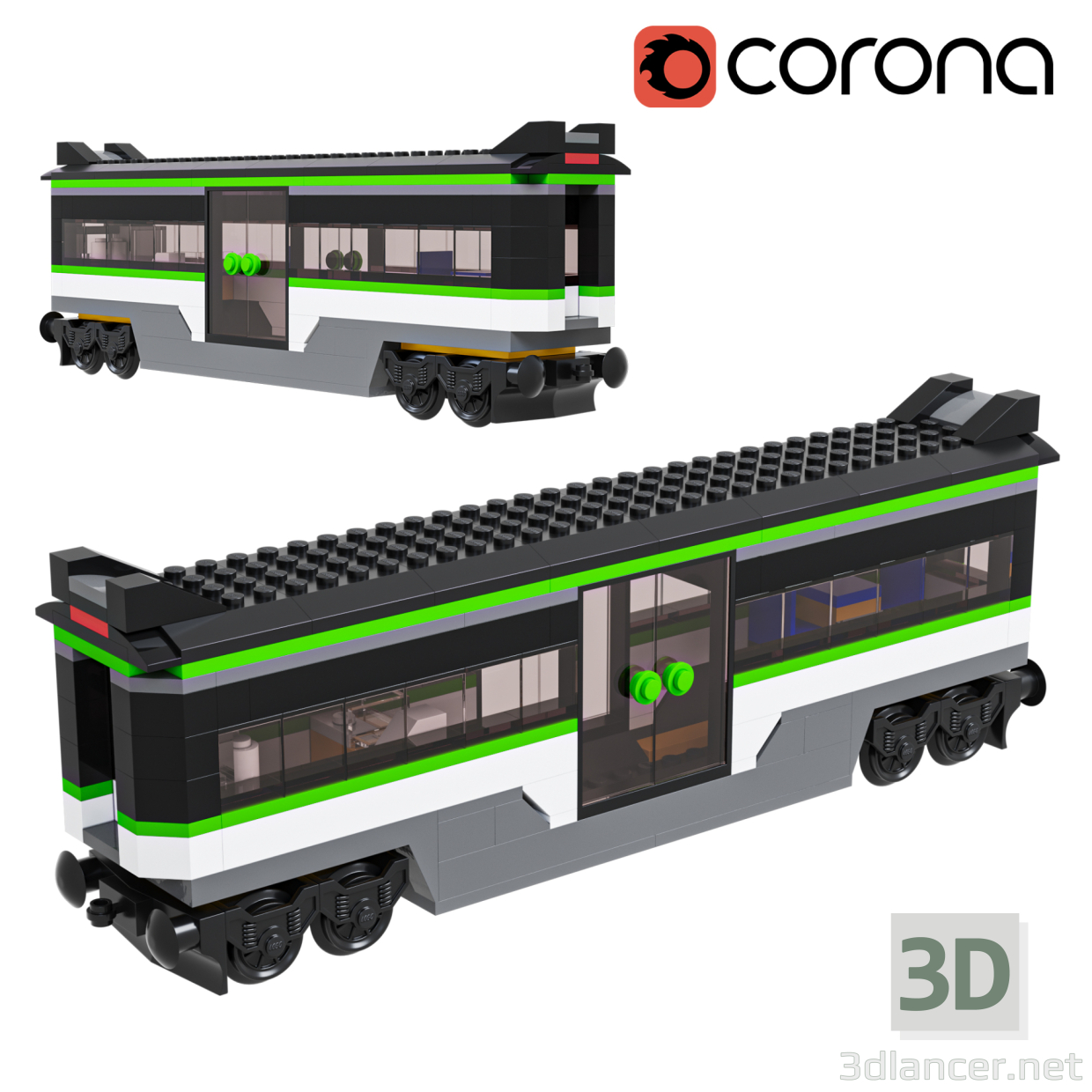 Lego Express Passagierwagen 3D-Modell kaufen - Rendern