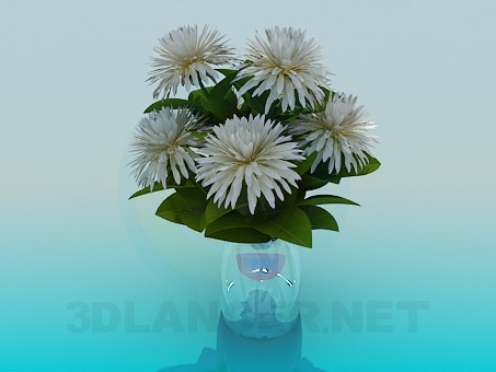 3 डी मॉडल फूलदान फूल के साथ - पूर्वावलोकन