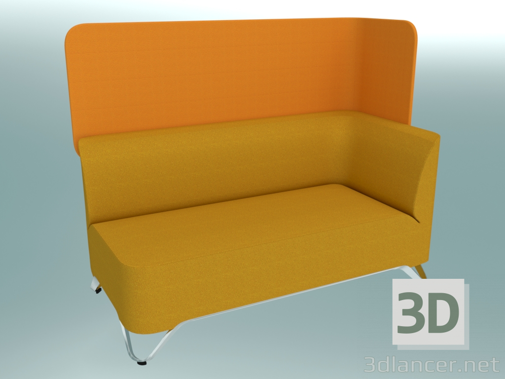 3D modeli Solda kolçaklı çift kişilik kanepe, ekranı olan (2LW) - önizleme