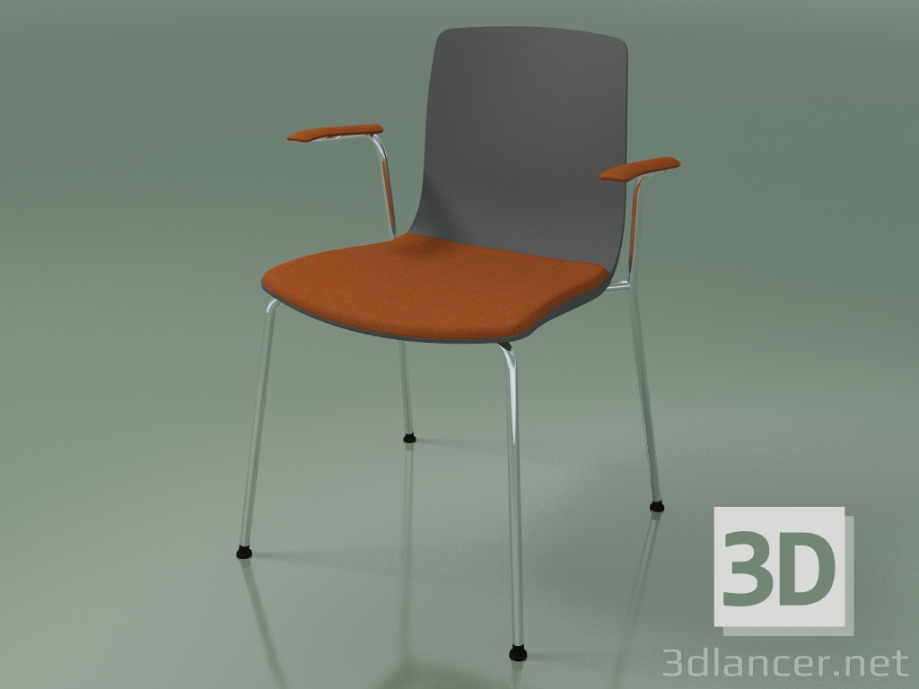 modello 3D Sedia 3977 (4 gambe in metallo, polipropilene, con cuscino sul sedile e braccioli) - anteprima