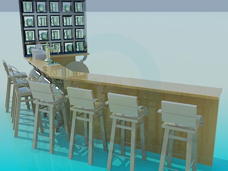 3d model Bar counter with chairs - preview