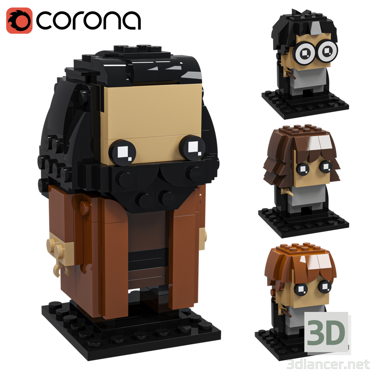 3D Lego Hagrid Garri Germiona Ron modeli satın - render