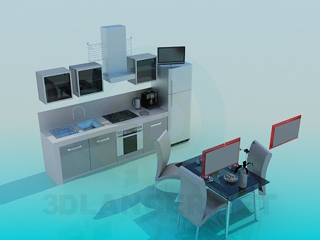 modello 3D Cucina con tavolo da pranzo - anteprima
