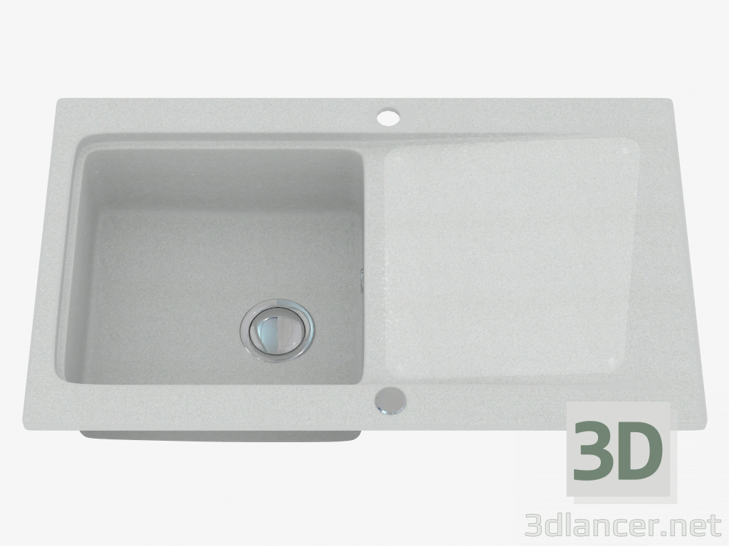 3D Modell Spüle, 1 Schüssel mit Abtropffläche - grau metallic Modern (ZQM S113) - Vorschau