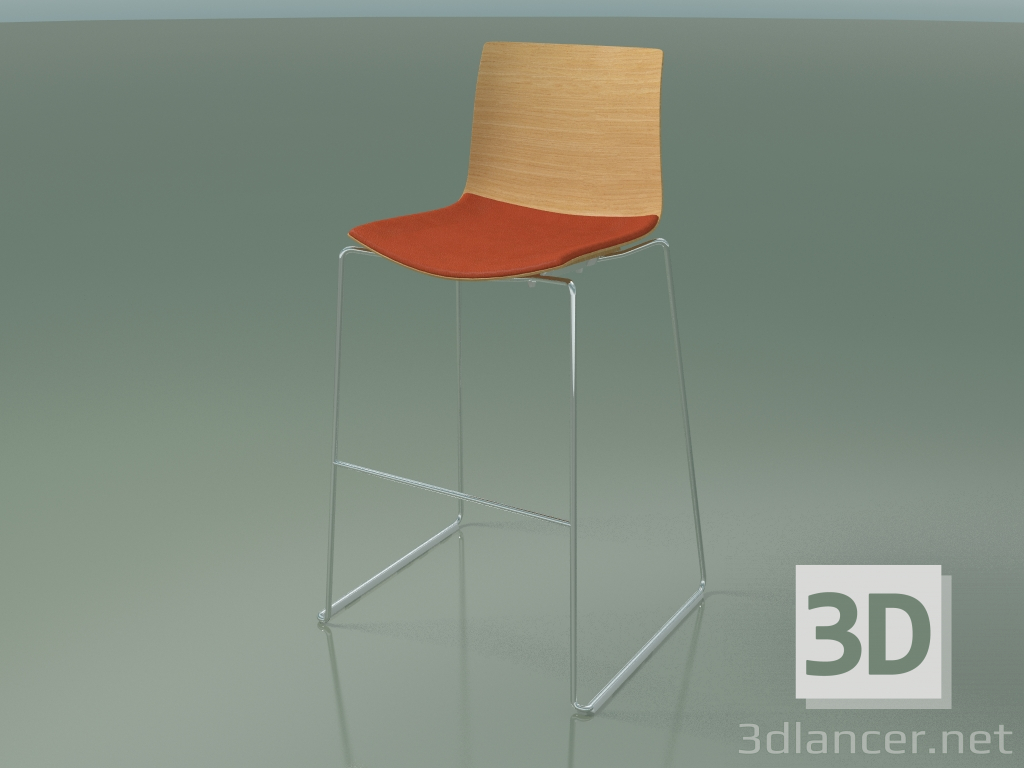 3D modeli Bar taburesi 0305 (kızakta, koltukta yastık ile, doğal meşe) - önizleme