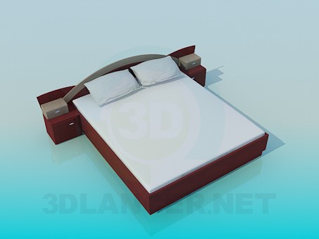 3d model Bed with bedside tables - preview