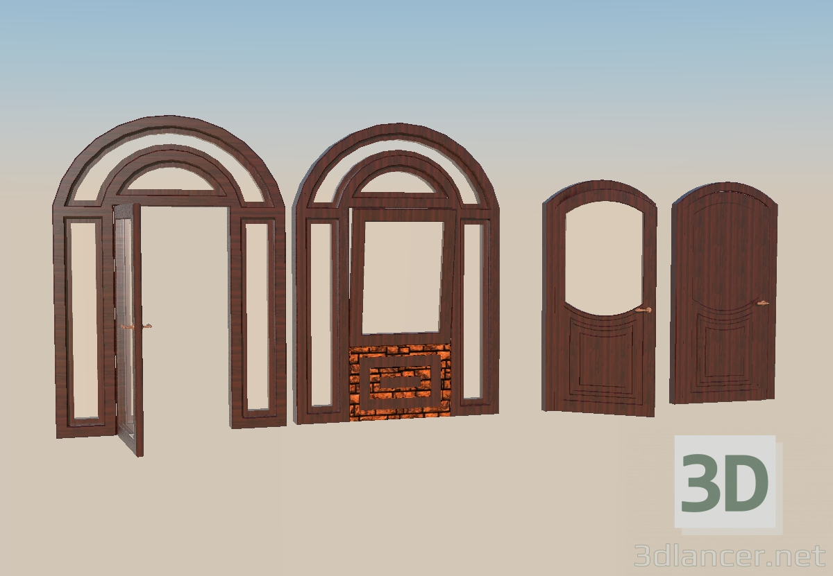 3d model Puertas principales con ventanas - vista previa