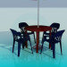 modèle 3D Parasol, table en plastique et chaises pour café - preview
