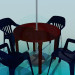 Modelo 3d Guarda-chuva, mesa de plástico e cadeiras para café - preview