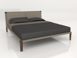 Cama con somier de listones, chapa de nogal acabado F, ecopiel PU78 (193x226x95 cm)