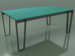 Outdoor dining table InOut (938, Gray Lacquered Aluminum, Turquoise Enameled Lava Stone Slats)
