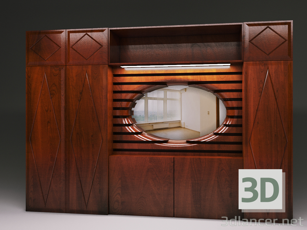 3d wardrobe with mirror model buy - render