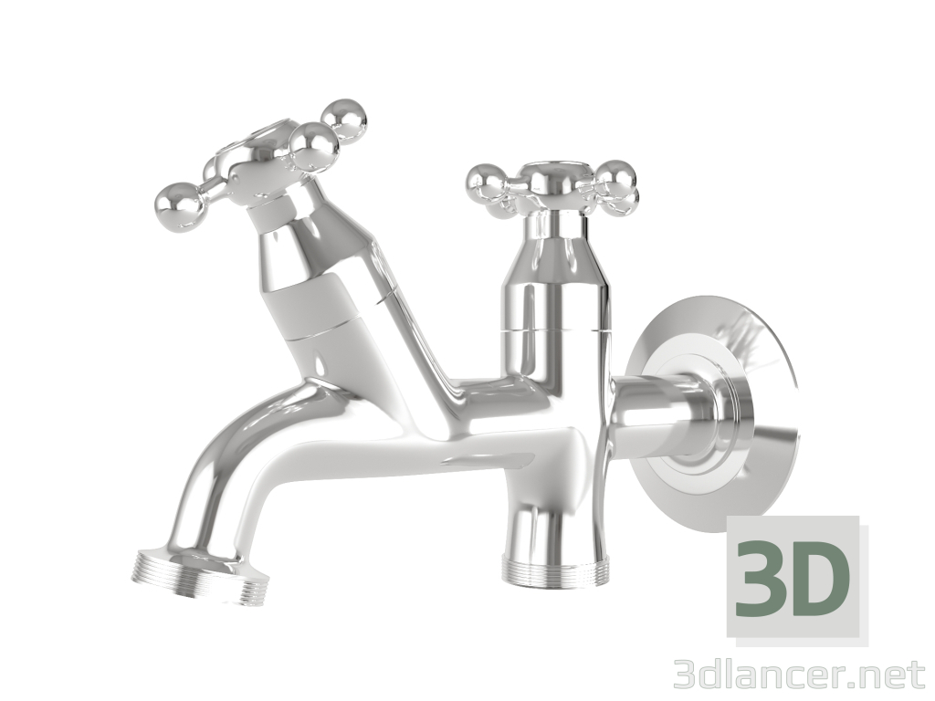 modello 3D di Rubinetto a due uscite per lavanderie e balconi comprare - rendering