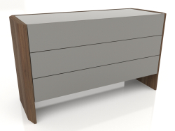 Cómoda, chapa de nogal acabado F, laca gris brillante (128,6 x 50 x 75 cm)