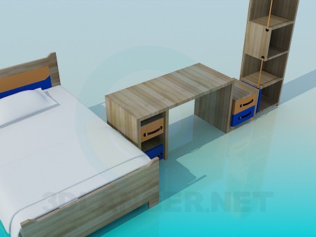 modello 3D Un set di mobili in vivaio - anteprima