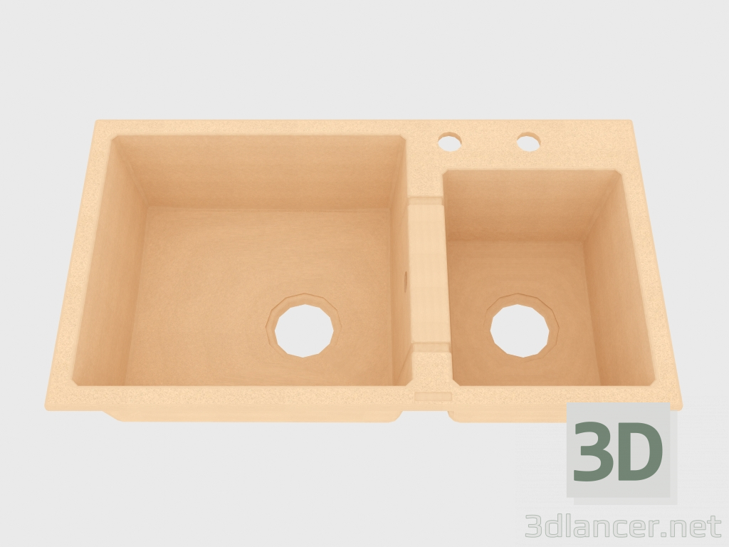 modèle 3D Évier, 2 bols sans une aile pour sécher - sable Piva (ZQI 7203) - preview