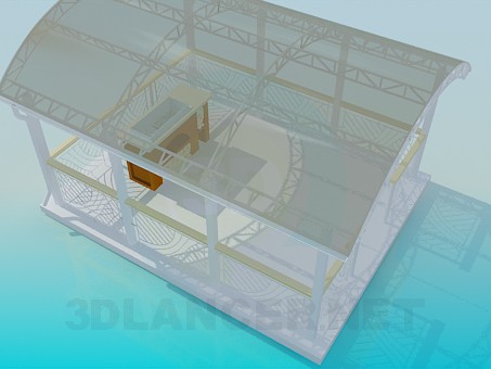 modèle 3D Pavillon d’été avec barbecue - preview