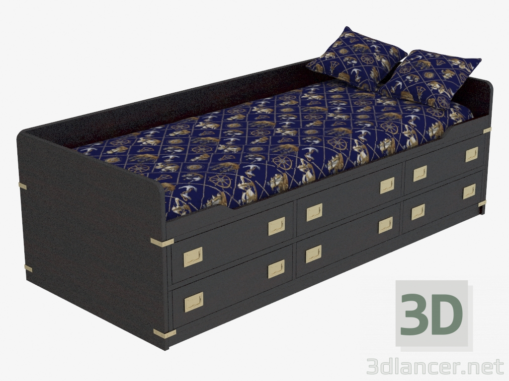 3d модель Кровать одноместная с ящиками – превью