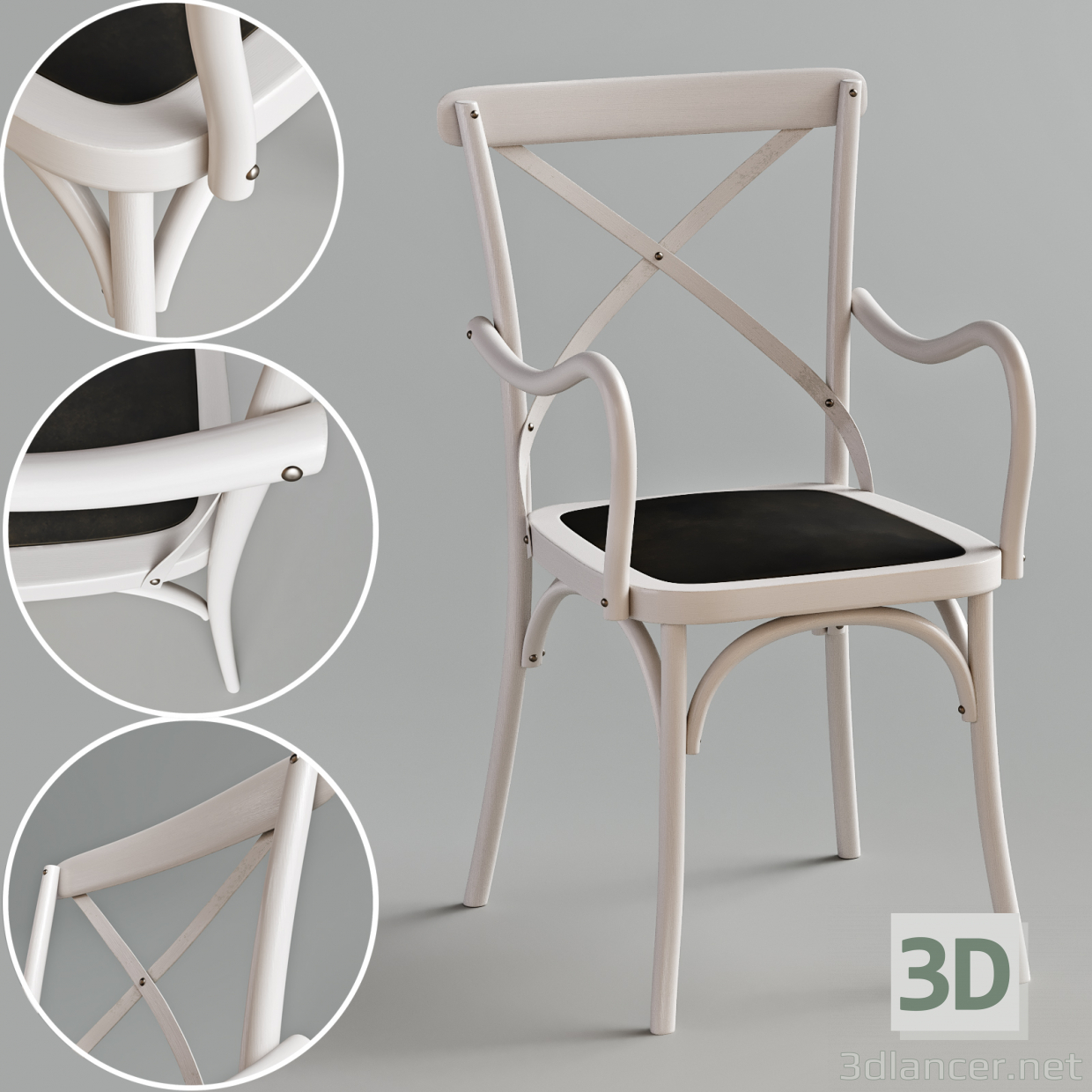 3D Silahlı Cross Back Yemek Sandalyesi modeli satın - render