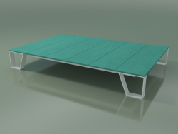 Table basse d'extérieur InOut (955, aluminium laqué blanc, lattes en pierre de lave émaillée turquoi