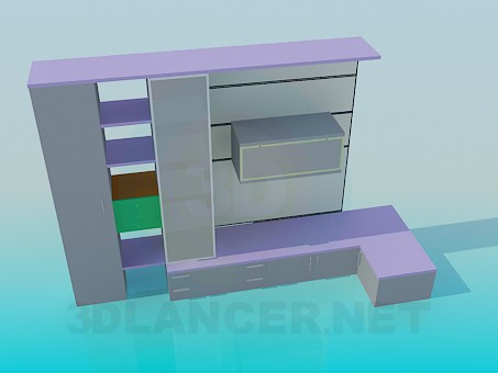 modèle 3D L’armoire de coin étagères dans le salon - preview