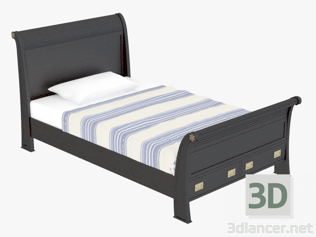 3D Modell Einzelbett mit Bronzedekor - Vorschau