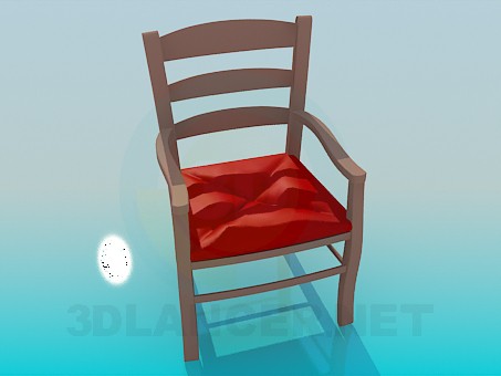 3d модель Дерев'яний стілець з м'якою сидінням – превью