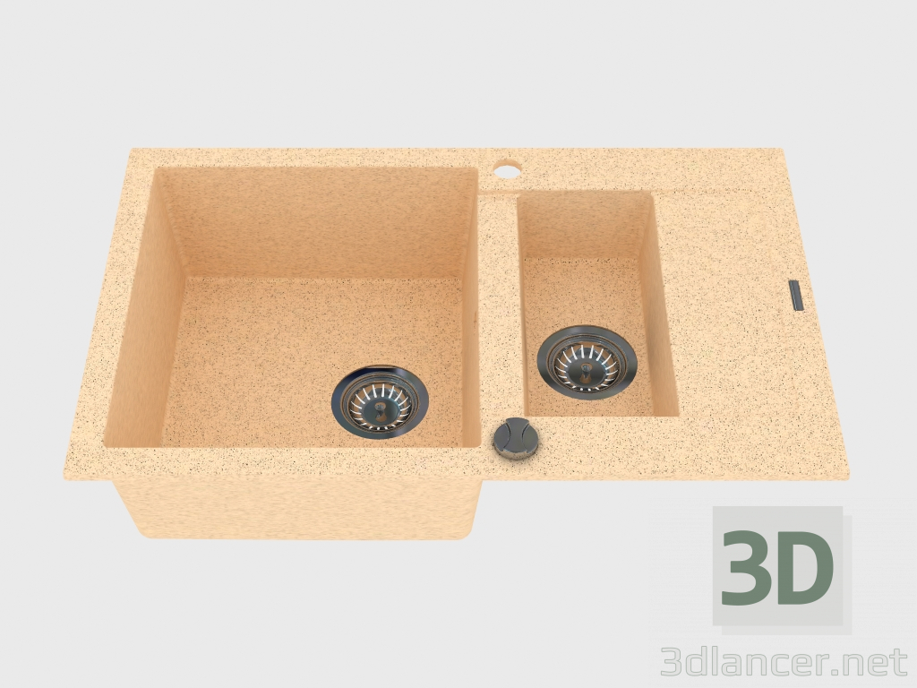 modello 3D Lavello da 1,5 vasche con scarico corto - sabbioso Rapido (ZQK 7513) - anteprima