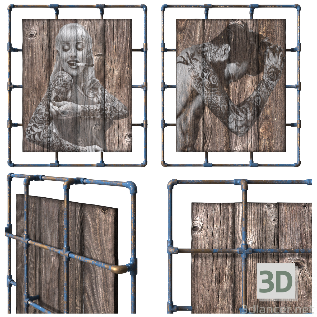 3d Painting on natural wooden boards. The loft-style. model buy - render