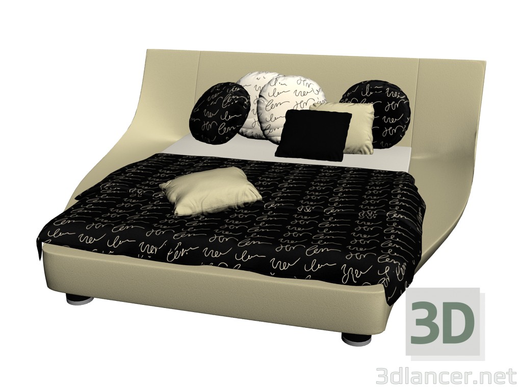 3D modeli Geniş yatak başı koza ile yatak - önizleme