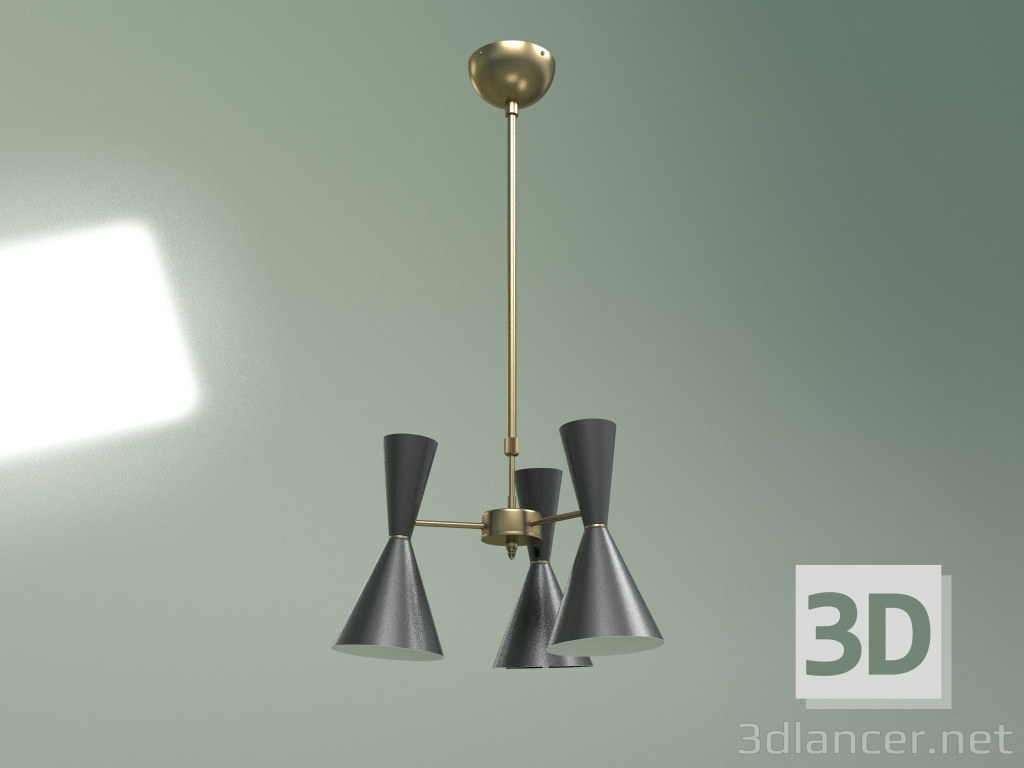 modello 3D Lampada da soffitto Stilnovo Style 3 lampade (nero) - anteprima