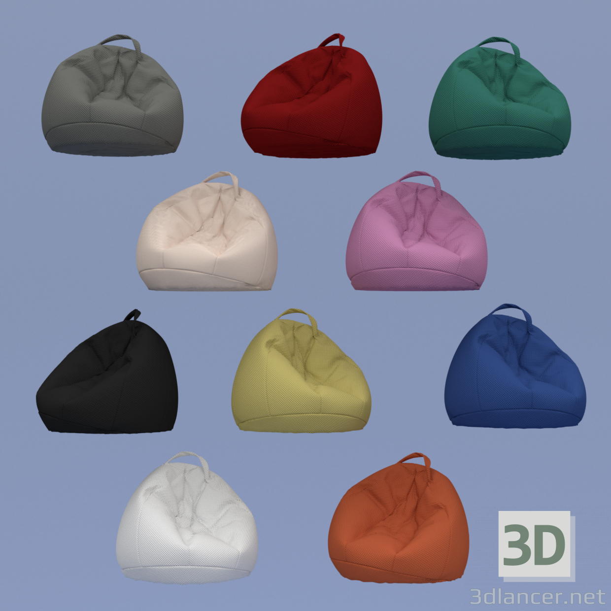 3d Set of ten armchairs in bags of different colors model buy - render