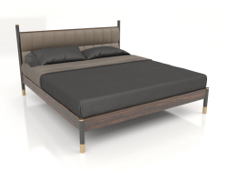 Lit à lattes, finition placage ébène, laque noire mate, laiton, éco-cuir PU63 (188,6 x 213 x 111 cm)