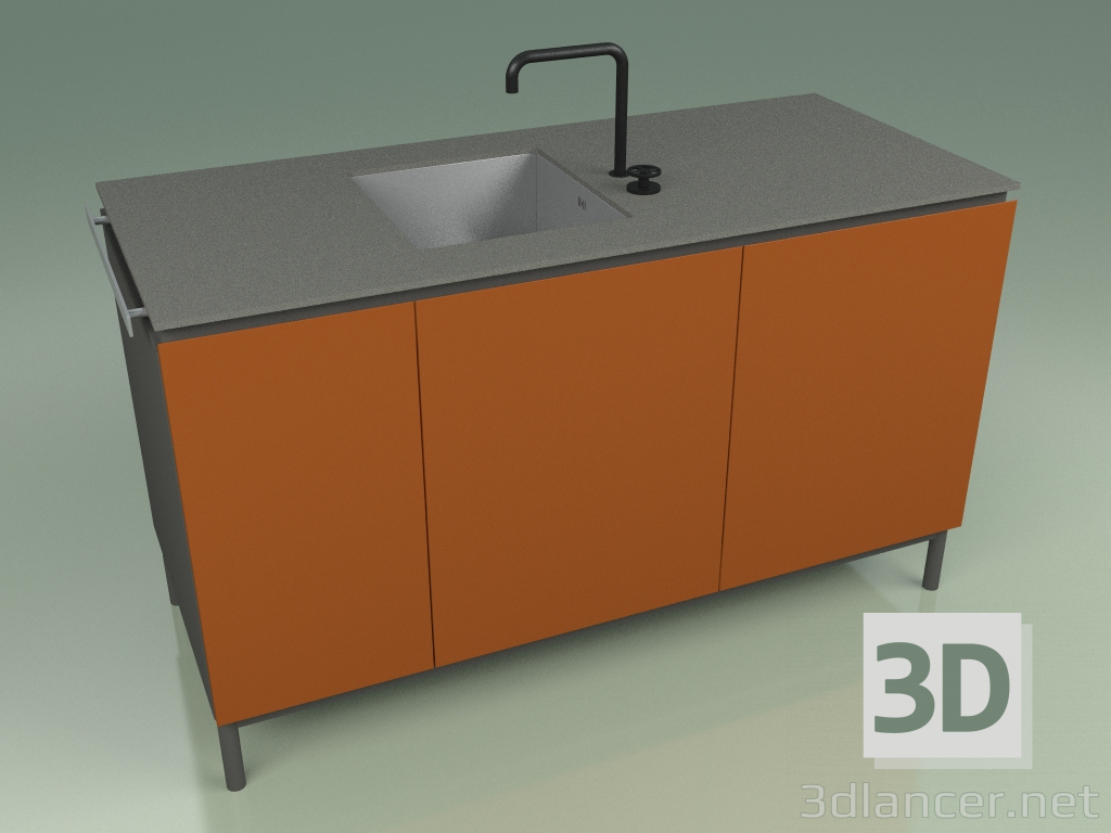 modello 3D Modulo lavello 002 (metallo ruggine) - anteprima