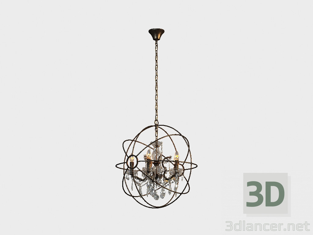 modello 3D Soffitto lampadario in ferro ORB (CH014-5-LRR) - anteprima
