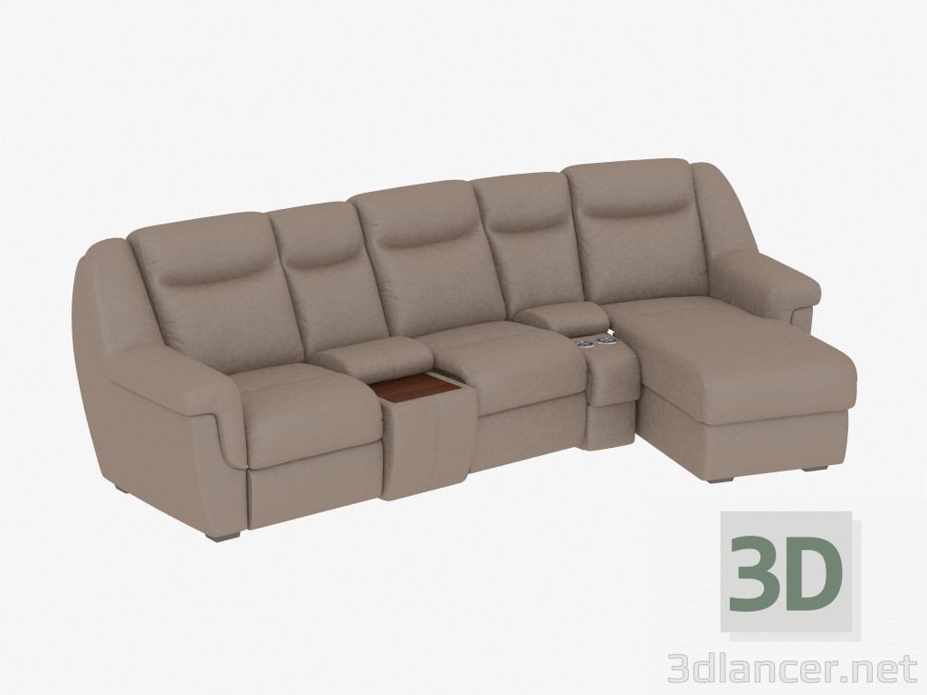 3d модель Диван кожаный с баром и спальным местом – превью