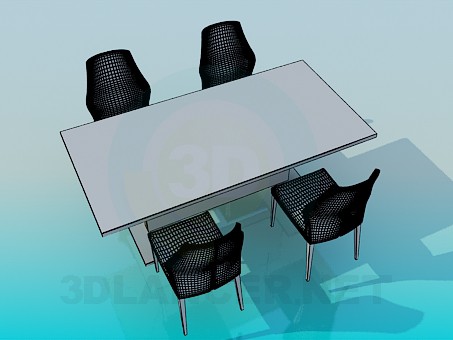 3d модель Стіл зі стільцями – превью