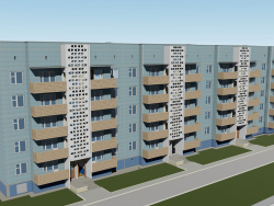 Edificio de paneles de cinco pisos con apartamento soviético de los años 80