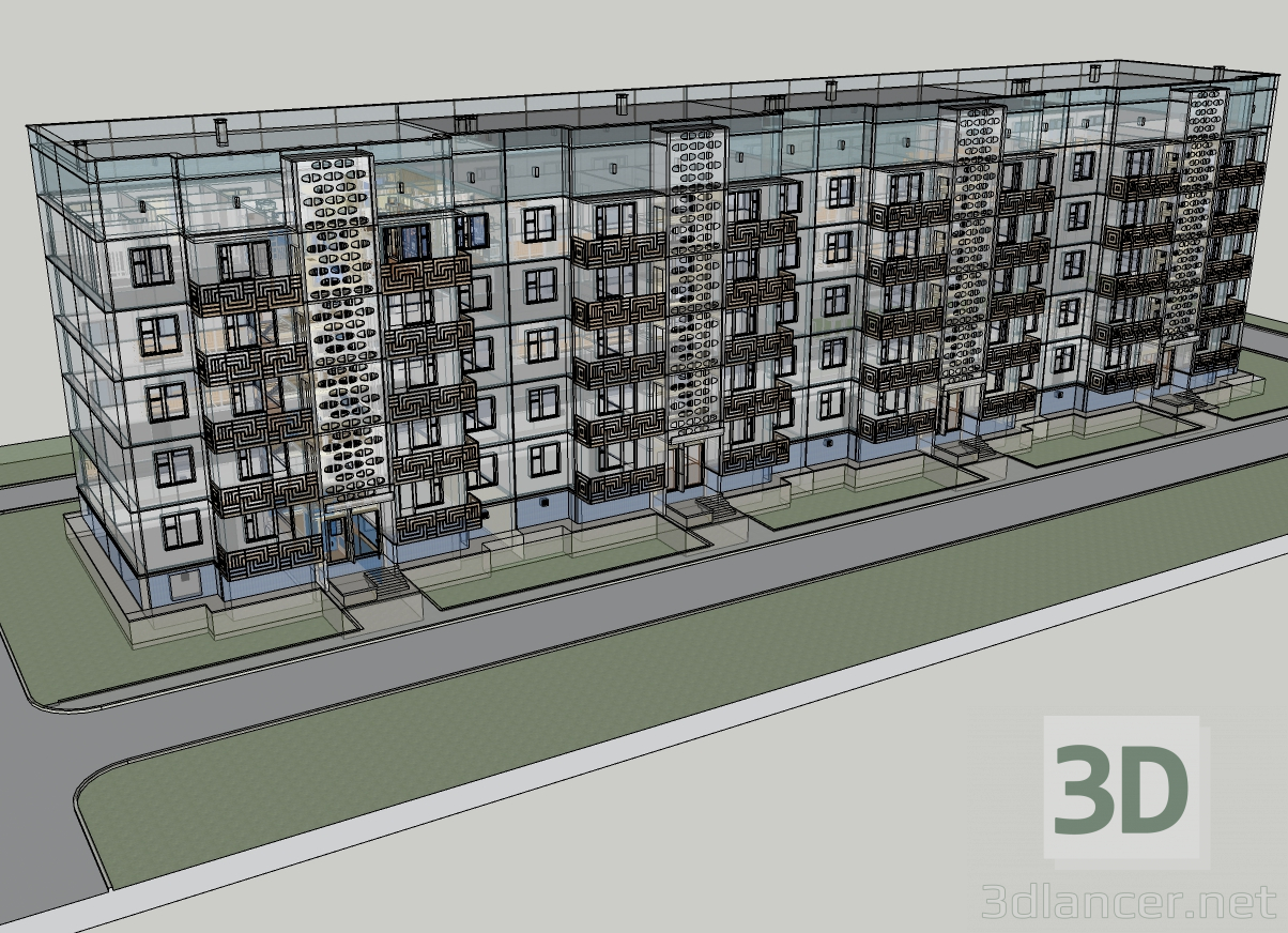 Edificio de paneles de cinco pisos con apartamento soviético de los años 80 3D modelo Compro - render